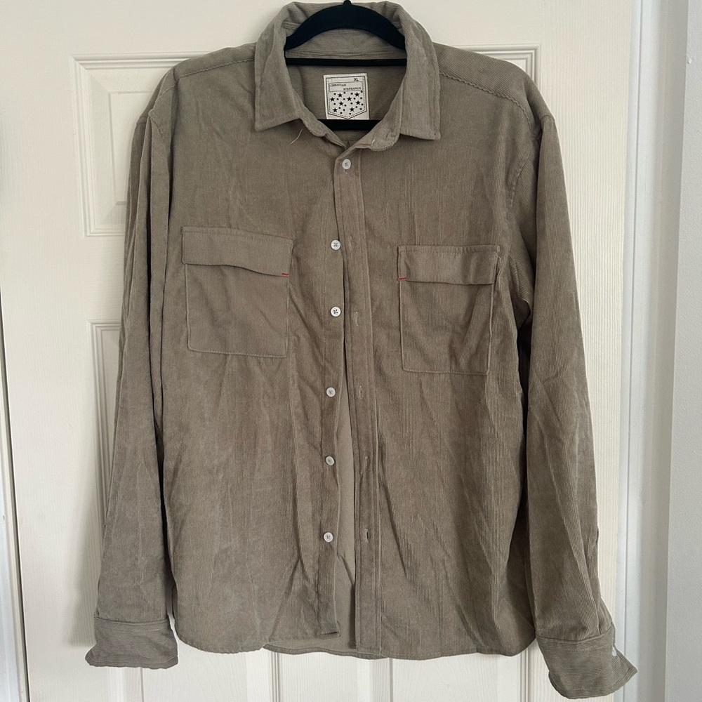 Christian Stephanus Olive Button-Up Corduroy Shirt Size XL